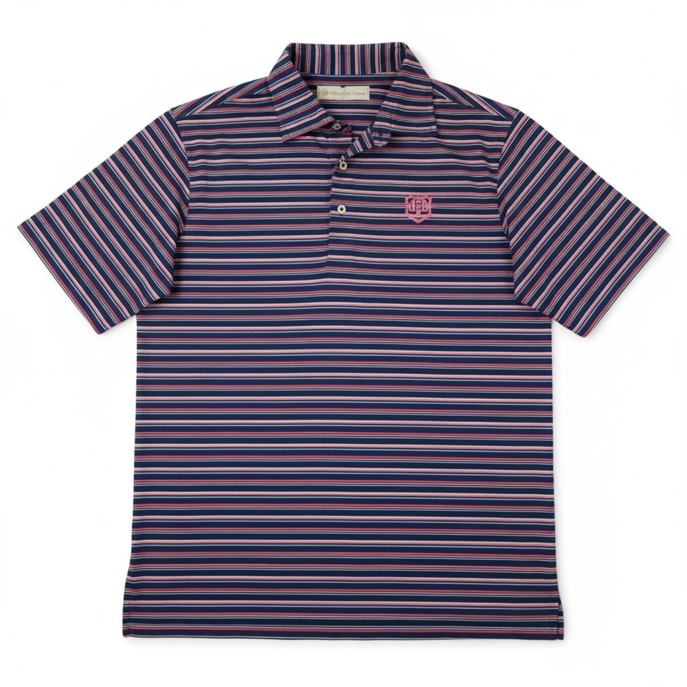 Donald Ross Polo Shirt Mens Small Blue Pink Striped Rich Harvest Farms Golf IL